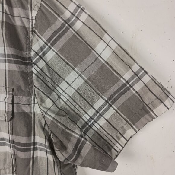 Calvin Klein Jeans Mens Tan Plaid Short Sleeve Shirt L Casual Preppy Summer - Picture 2 of 5